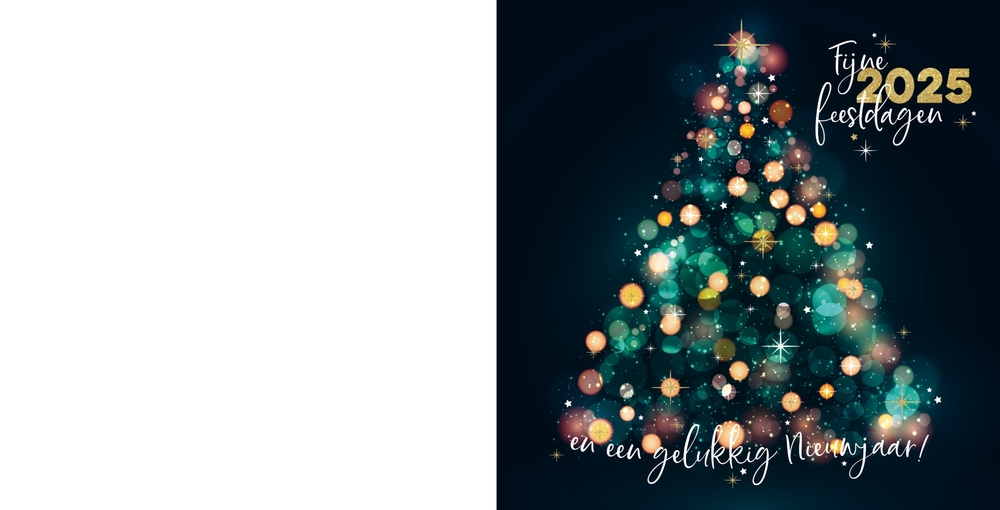 Mix & Match Kerstkaart   Bokeh kerstboom Achterkant/Voorkant